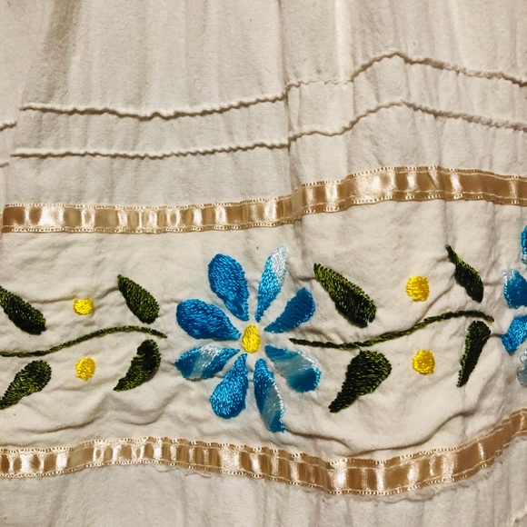 SOLD Beach Halter Dress in Cream w Blue/Green Detail - Picture 3 of 4